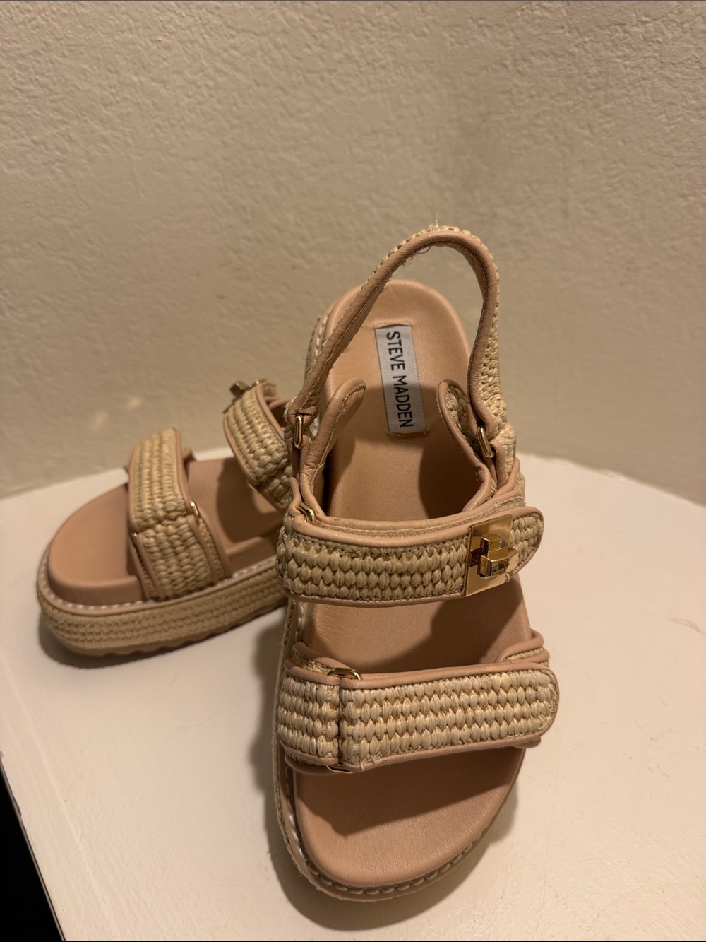 Steve Madden chunky  Tan Braided Platform Sandals with Gold Buckle